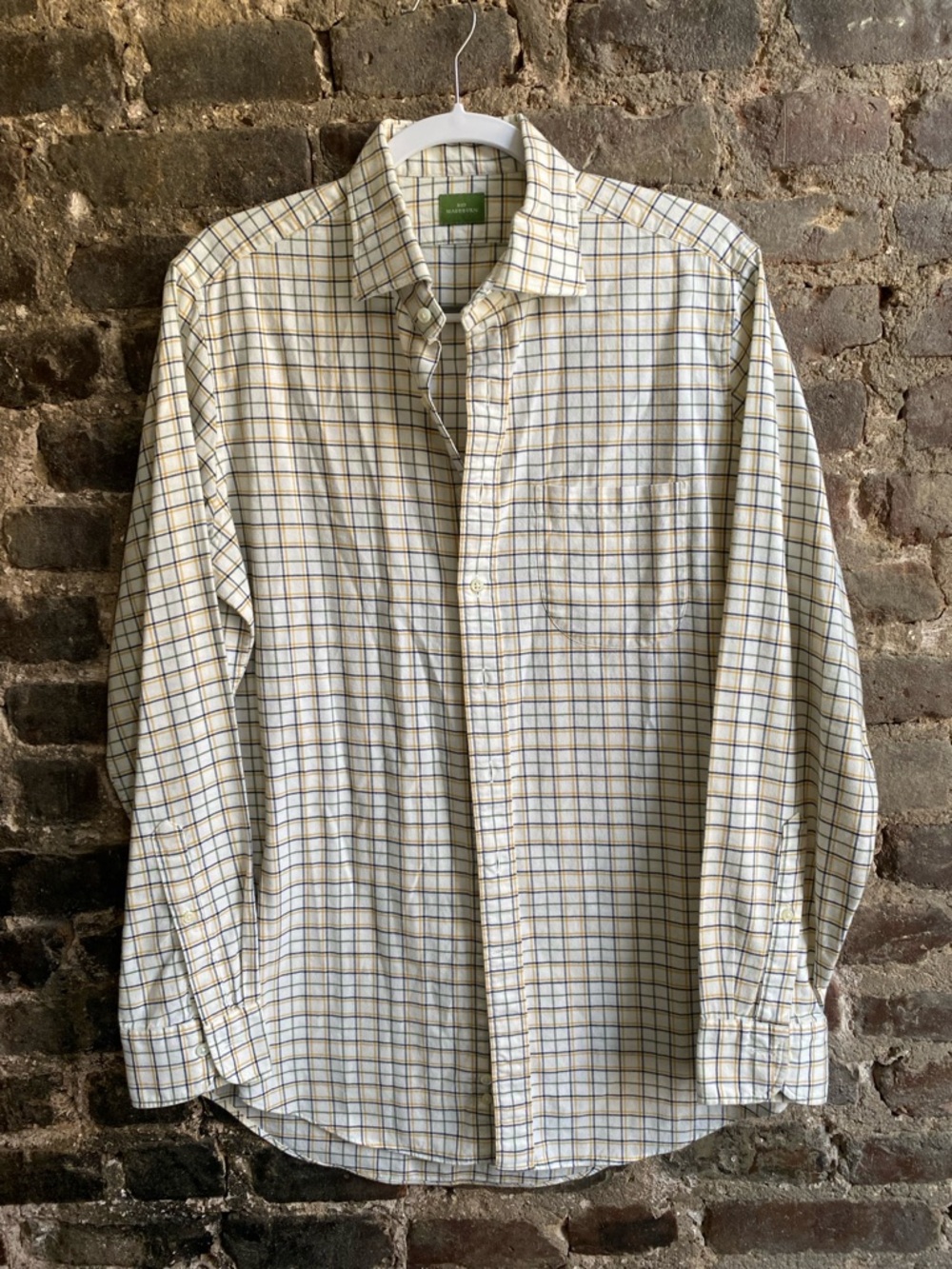 Sid Mashburn Plaid Work Sport Shirt Cream Long Sleeve Flannel Button Up Mens M